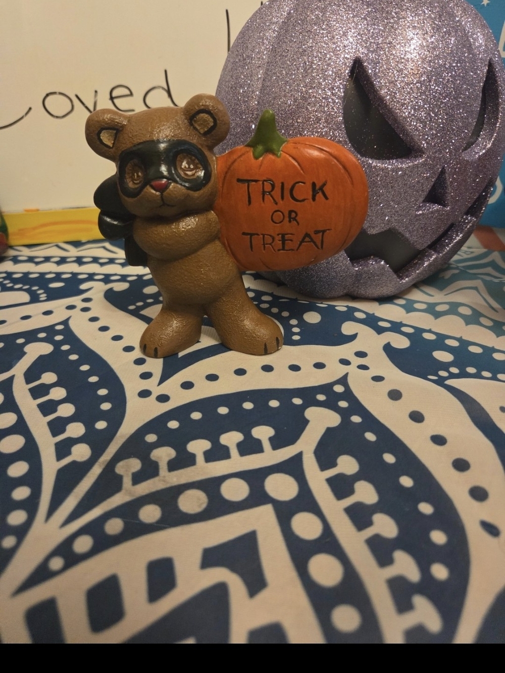Vintage ceramic Halloween trick or treat bear in costume with pumpkin mask - Picture 2 of 9